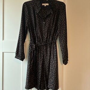 LOFT Long Sleeve Dress with Black and Pink Design